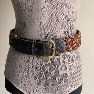 Wide braided leather Vintage belt multi color snake skin one of a kind belt  S